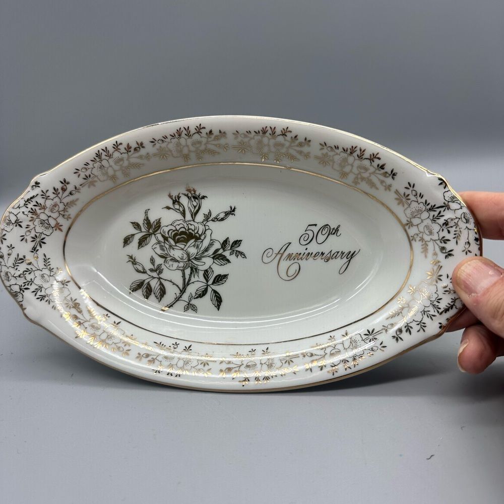 Norcrest vintage gold trimmed oval dish